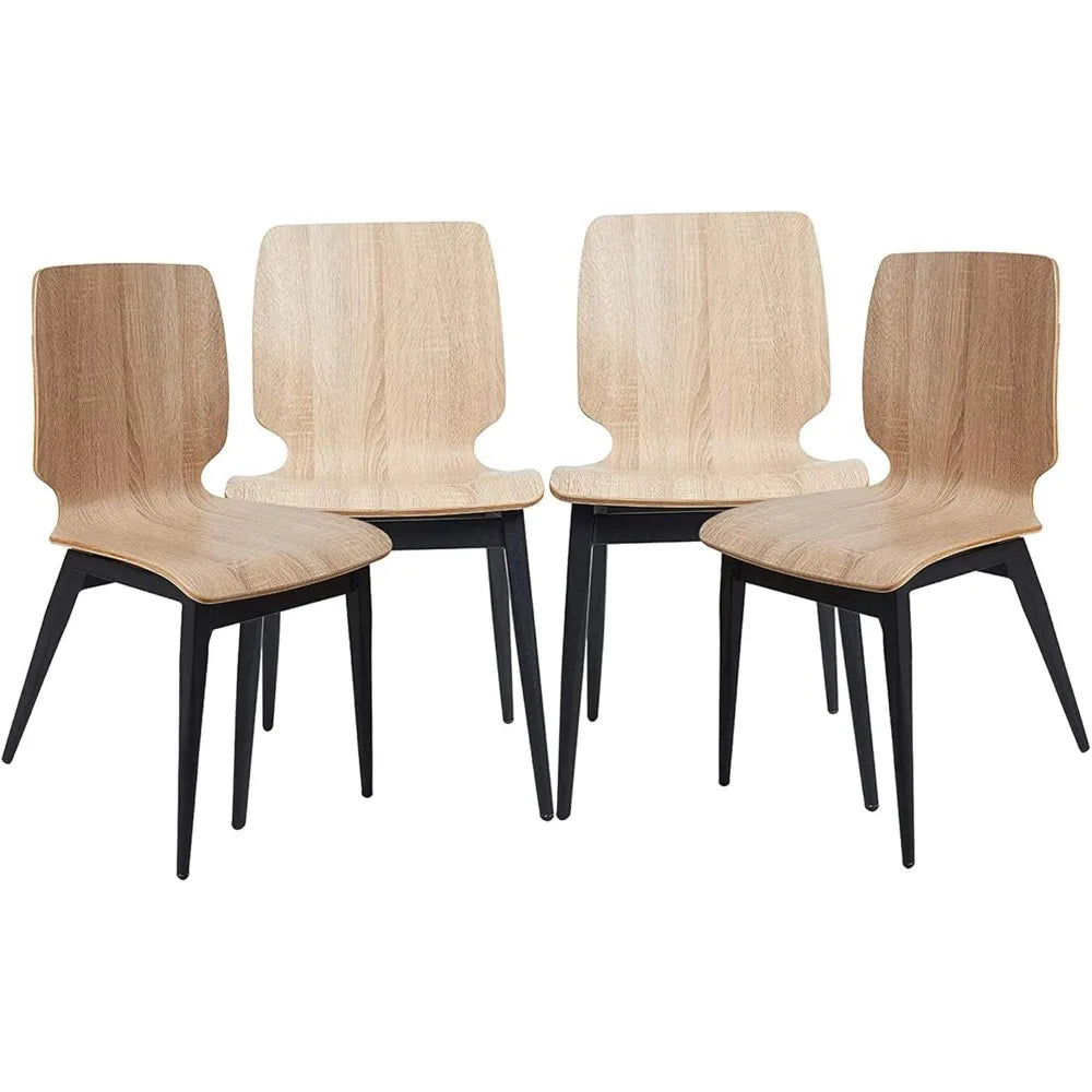 Wood Kitchen Dining Chairs Set of 4 with Bentwood Seat and Metal Legs