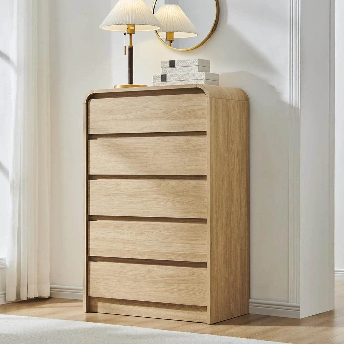 5 Drawers Dresser, Chest of Drawers w/Curved Profile Design