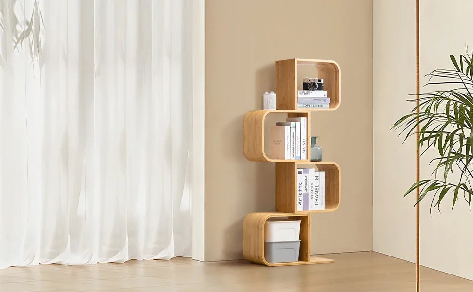 5-Tier Bamboo Bookshelf, 2 in 1 Bookcase Storage