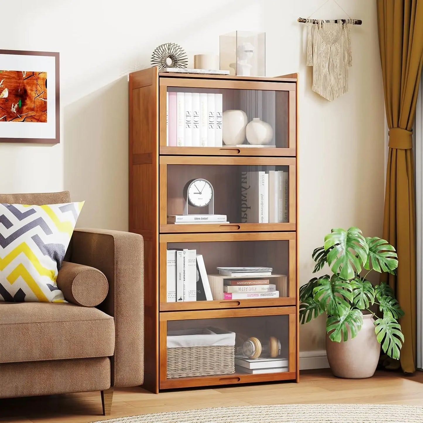 Bookcase with Doors, Bookshelf with Flip-up Doors
