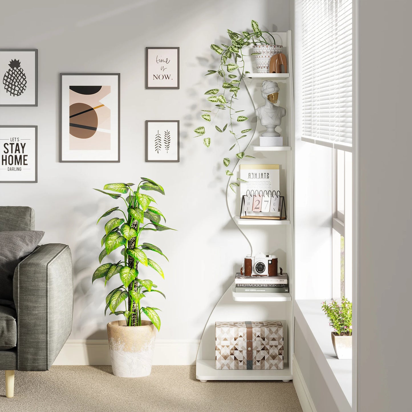 Corner bookShelf, 5-Tier Stylish Corner Bookcase