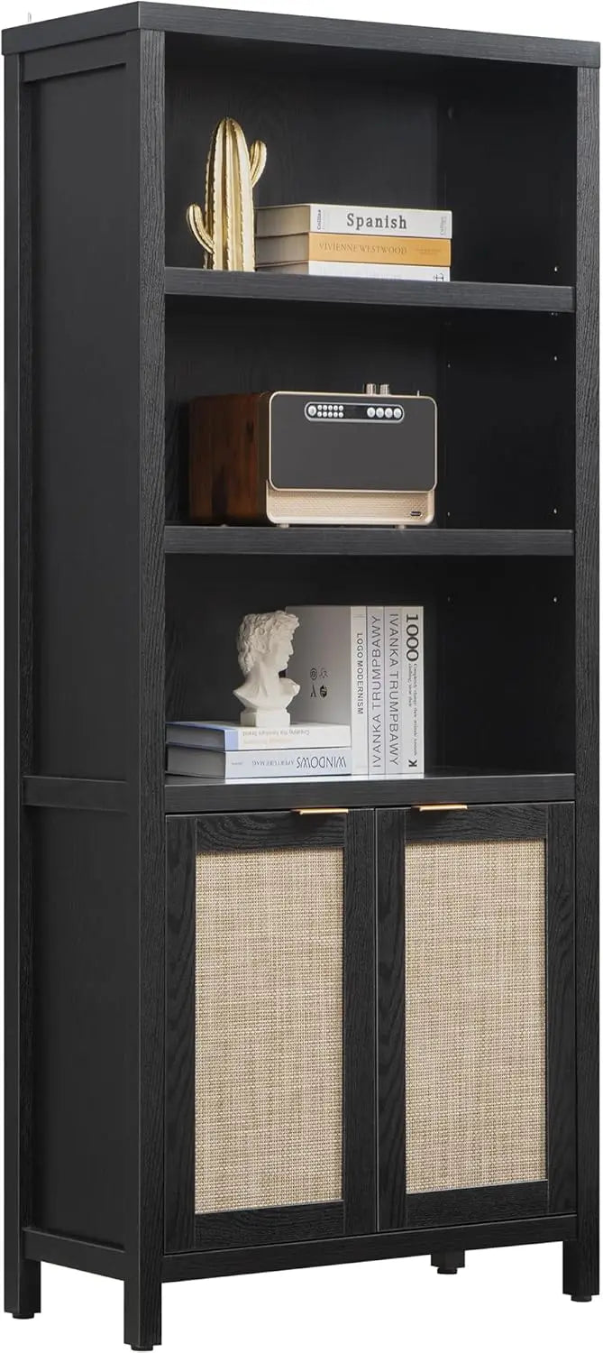 Rattan Bookcase with Doors, Large Bookshelf