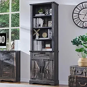 72'' Bookshelf with Storage, Bookcase with Barn Door