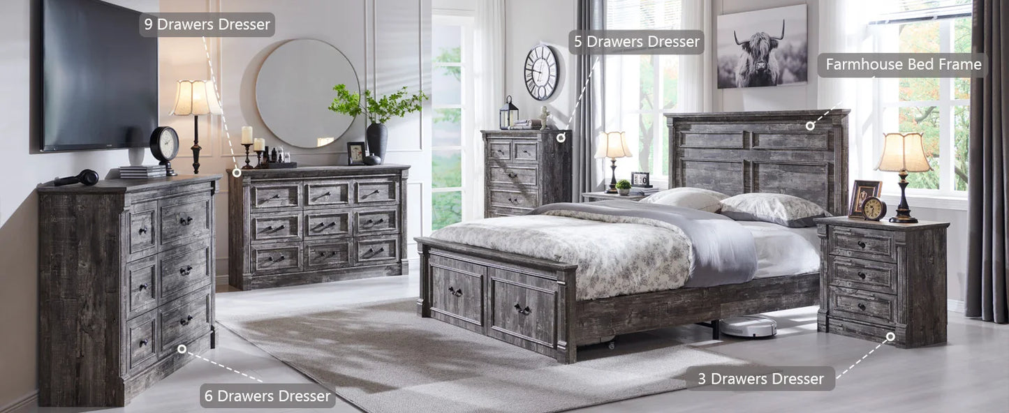 Queen Size Bed Frame, with Storage Drawers