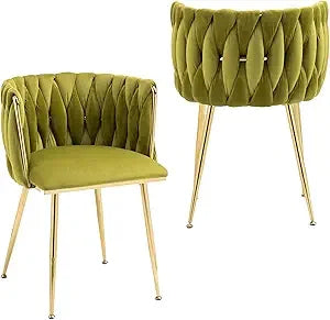 Velvet Dining Chairs Set of 2 Hand Weaving Side Chair