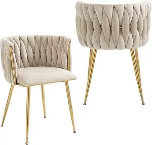 Velvet Dining Chairs Set of 2 Hand Weaving Side Chair