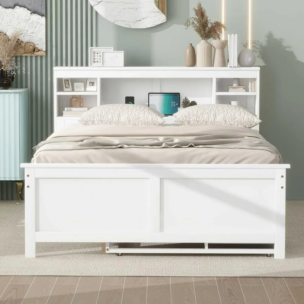 Full & Twin Storage Bed With Bookcase Headboard Wood Platform
