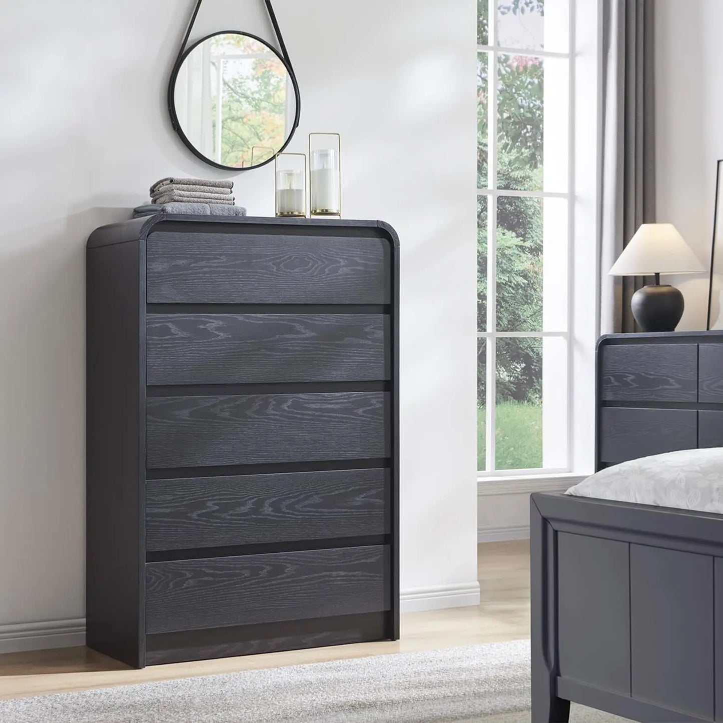 5 Drawers Dresser, Chest of Drawers w/Curved Profile Design