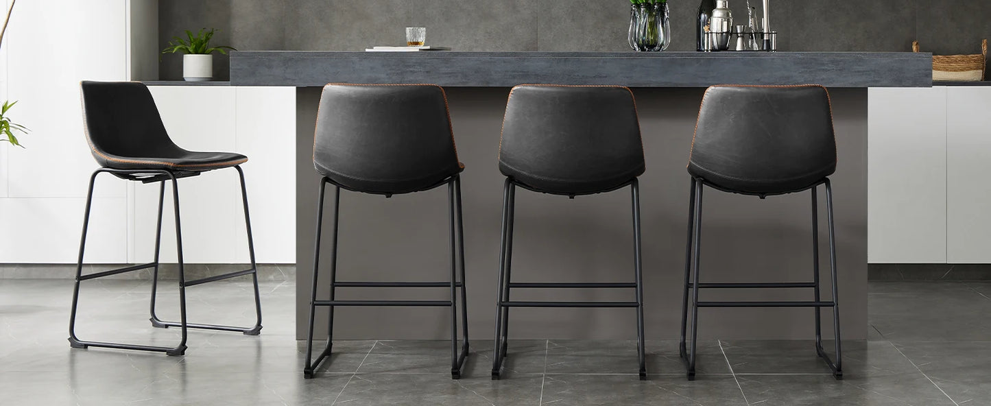 Pu Leather Bar Stools Set of 2 Counter Height