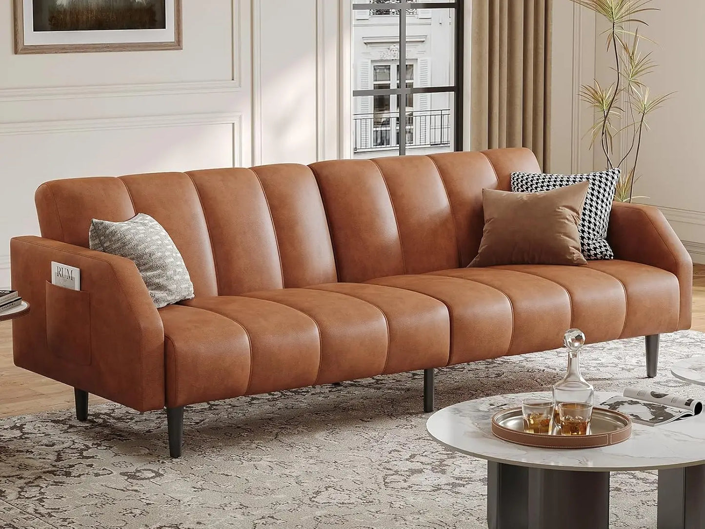 Sofa Bed Couch, 2 Seater Faux Leather Futon Sleeper