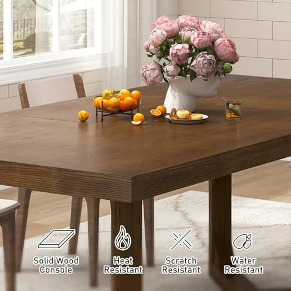 71 Inch Farmhouse Dining Table, Solid Wood Rustic Kitchen Table, Large Wooden Rectangular Dinner Table for Dining Room, Home Off