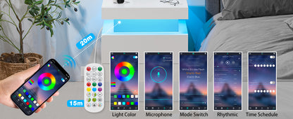 Nightstand RGB LED Light Bedside Table Cabinet with 2 Drawer Bedroom High Gloss