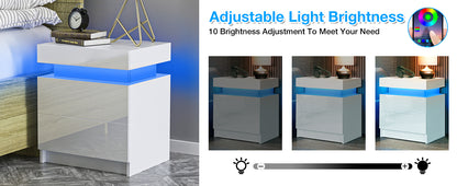 Nightstand RGB LED Light Bedside Table Cabinet with 2 Drawer Bedroom High Gloss