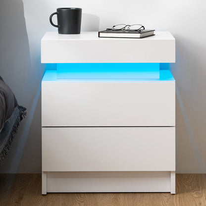 Nightstand RGB LED Light Bedside Table Cabinet with 2 Drawer Bedroom High Gloss
