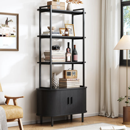 Tall Bookshelf,4-Tier Book Case with Storage Cabinet