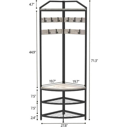 Entryway Coat Rack with Shoes Shelf Organizer