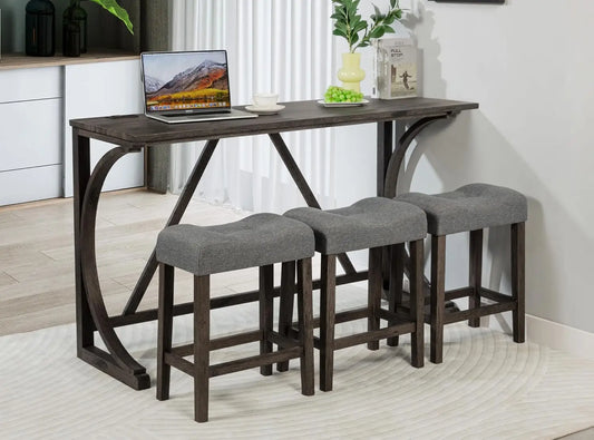 Dining Bar Table and Chairs with Power Outlet, 4 Piece Bar Table Set with Chairs, Sofa Bar Table with 3 Padded Stools