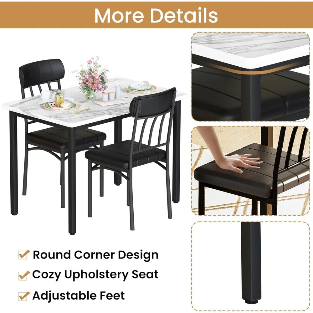 3 Piece Dining Tables Set, Small Industrial Kitchen Table and 2 Chairs, Kitchen Breakfast Dining Table Set, Breakfast Table Set