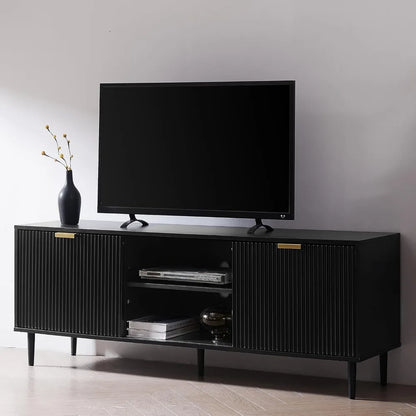 Black TV Stand for 65+ Inch TV with Sliding Doors