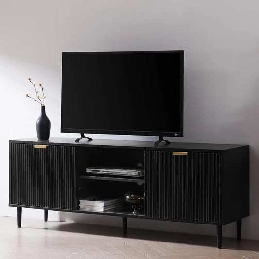 Black TV Stand for 65+ Inch TV with Sliding Doors