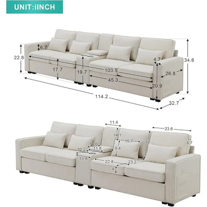 4-Seat Couch with 4 Pillows for Living Room
