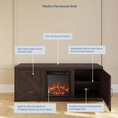 TV Stand with Electric Fireplace Heater for TVs Up To 65