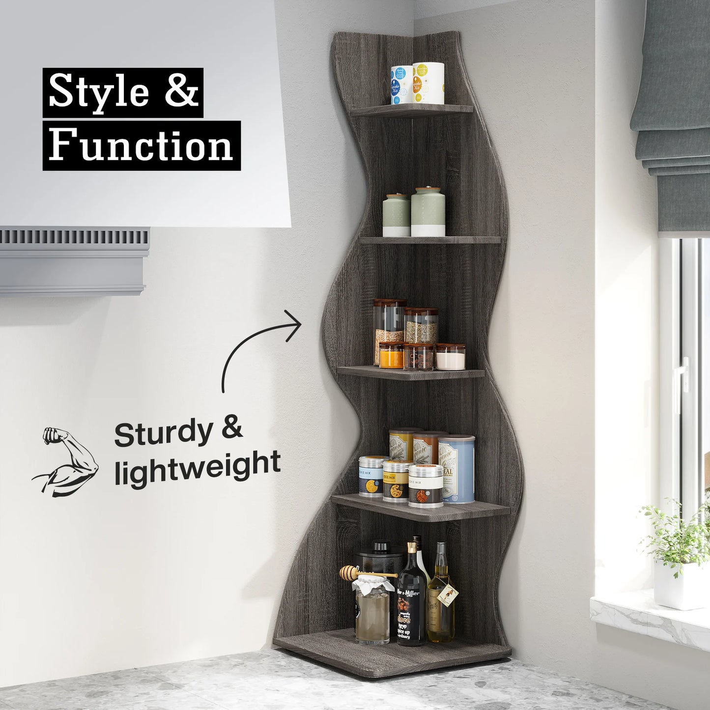 Corner bookShelf, 5-Tier Stylish Corner Bookcase