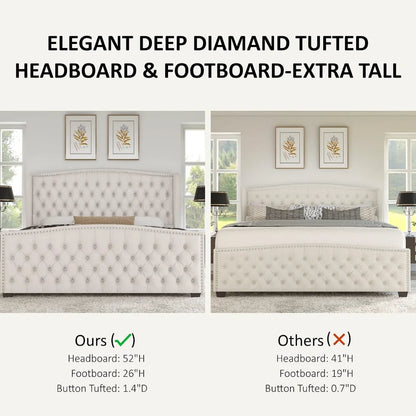 King& Queen Size Bed Frame, Velvet Upholstered
