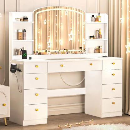 Makeup Dresser, Vanity Desk with Mirror and LED