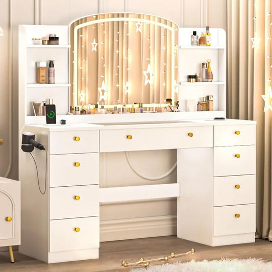 Makeup Dresser, Vanity Desk with Mirror and LED