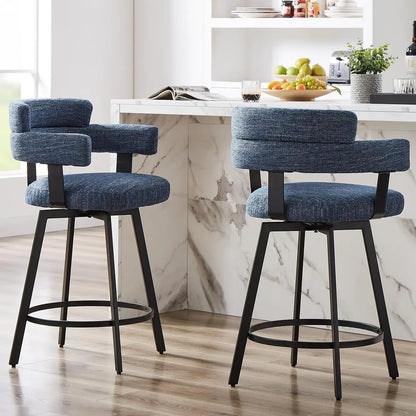 Bar Stools with Full Back Set of 2 with Linen Padded Back