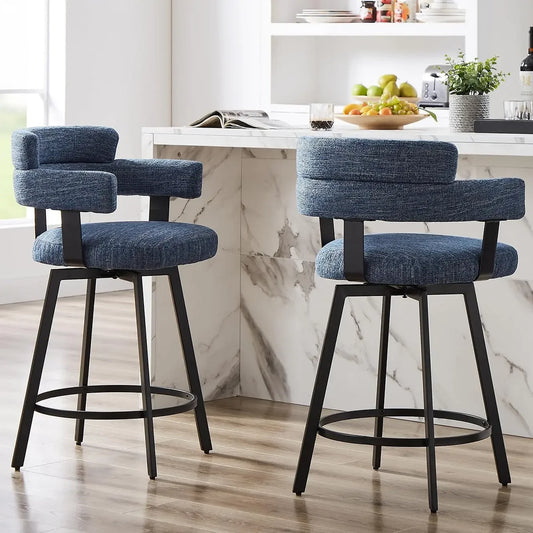 Bar Stools with Full Back Set of 2 with Linen Padded Back