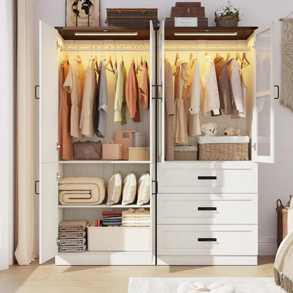 3 Drawers and LED Wardrobe with Hanging Rod