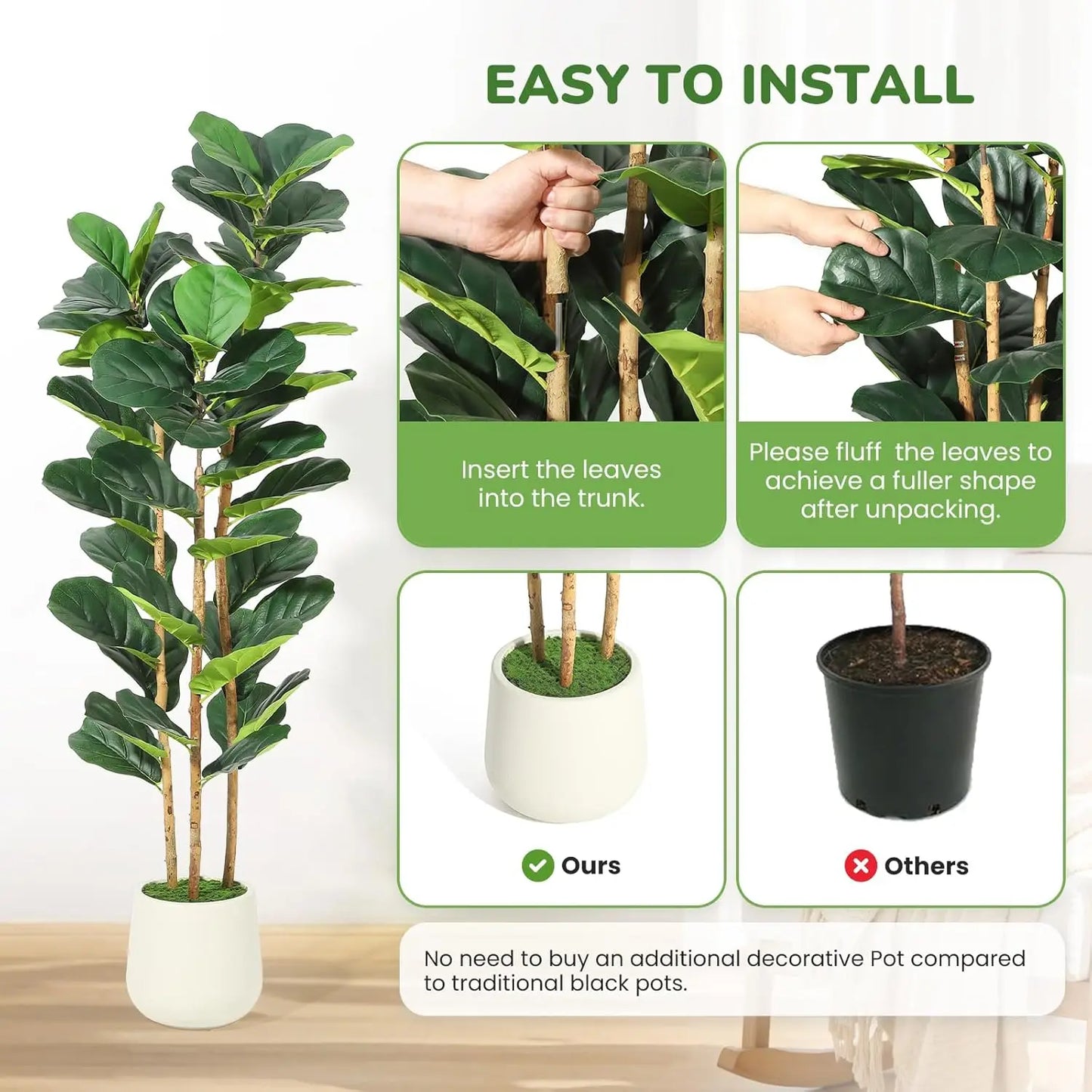Artificial Fiddle Leaf Fig Tree with Pot Faux