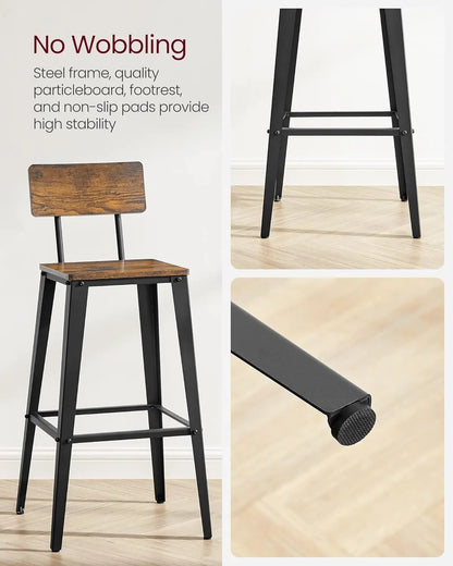 Set of 2 Bar Stools, 29.1 Inches Tall with Back