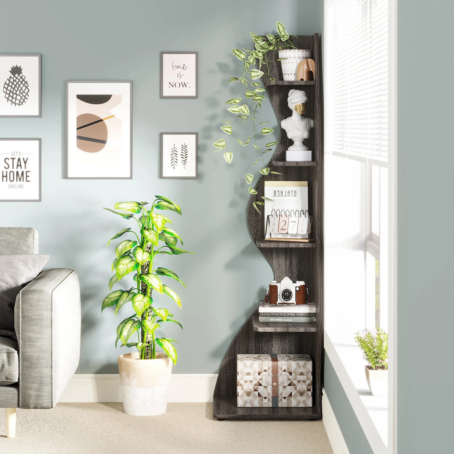 Corner bookShelf, 5-Tier Stylish Corner Bookcase