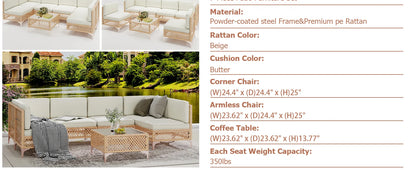 7 Piece Outdoor Patio Furniture Set, Outdoor Set with Glass Table and Cushions