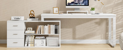 Desk with Drawers, 55 Inch L Shaped, Removable Monitor Stand