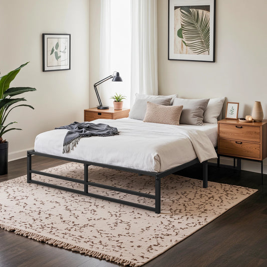 Metal Bed Frame, No Box Spring Needed - Queen, Full, King and Twin Sizes
