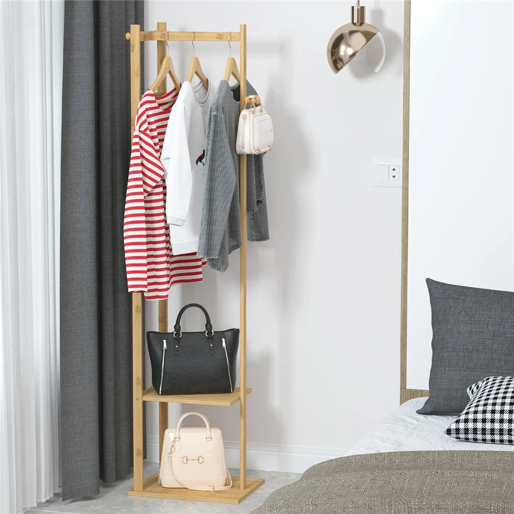 Heavy Duty Bamboo Coat Stand with Hook and Shelves
