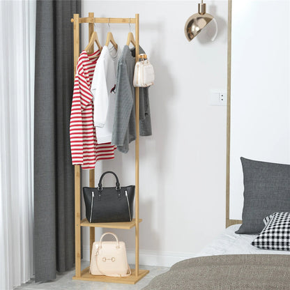 Heavy Duty Bamboo Coat Stand with Hook and Shelves
