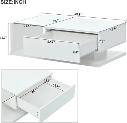 Coffee Table with Tempered Glass, Cocktail Table with High-Gloss UV Surface, Modernist 2-Tier Center Table for Living Room