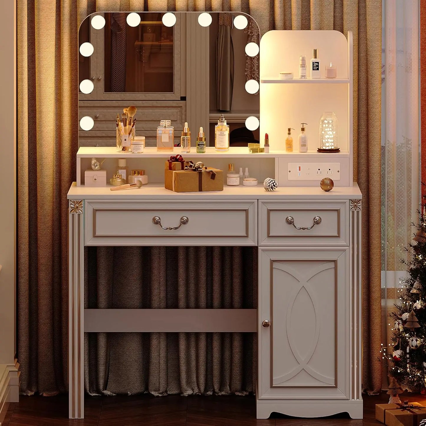 Vanity Table with Power Outlet,Bedroom Dressing Table