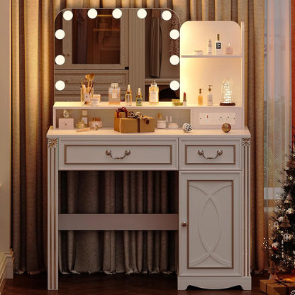 Vanity Table with Power Outlet,Bedroom Dressing Table