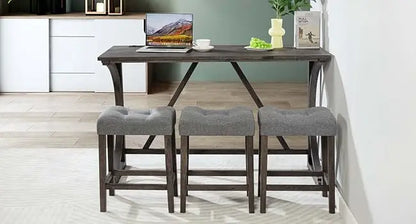 Dining Bar Table and Chairs with Power Outlet, 4 Piece Bar Table Set with Chairs, Sofa Bar Table with 3 Padded Stools