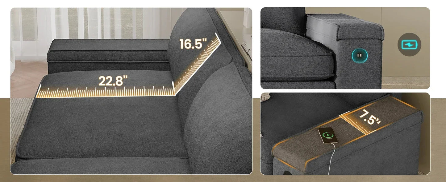 Oversized Comfy Couches, Deep Seat Sofa with Storage and 2 USB