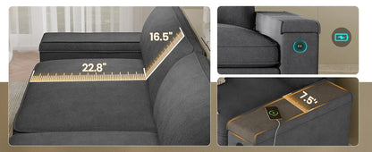 Oversized Comfy Couches, Deep Seat Sofa with Storage and 2 USB