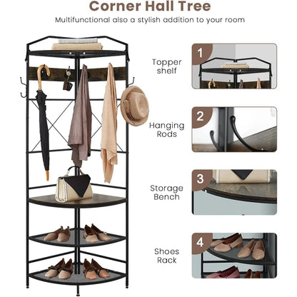 4-Tier Corner Coat Rack with Shoe Storage