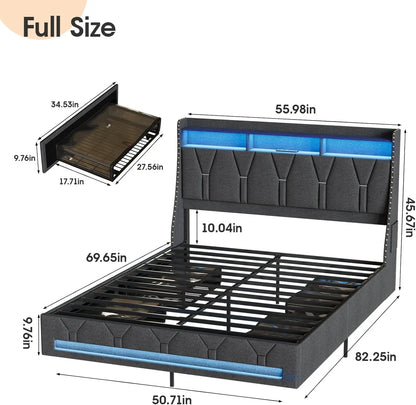 Queen Size Bed Frame with Headboard & 4 Storage Drawer