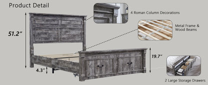 Queen Size Bed Frame, with Storage Drawers